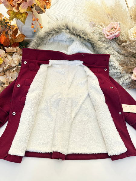 Burgundy Winter Fleece Lined Coat