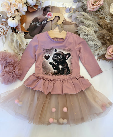 Puppy Pom Pom Tulle Dress