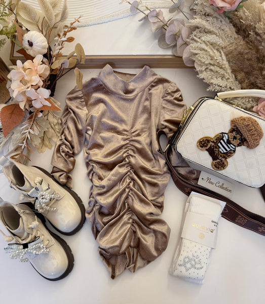 Velour Sequin Bunched Dress