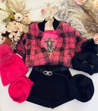 Pink Boucle Bomber Jacket