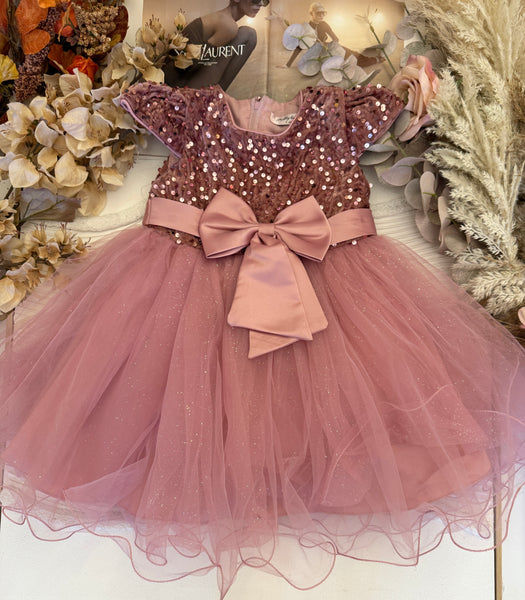 Sequin Bow Dress - Pink or Gold