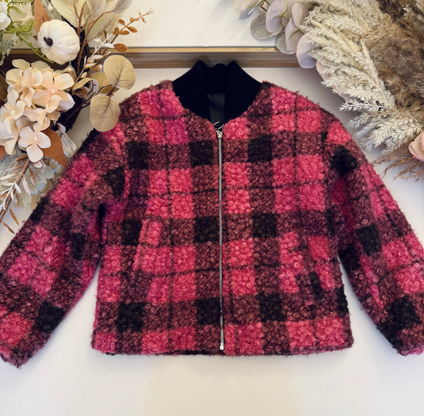 Pink Boucle Bomber Jacket