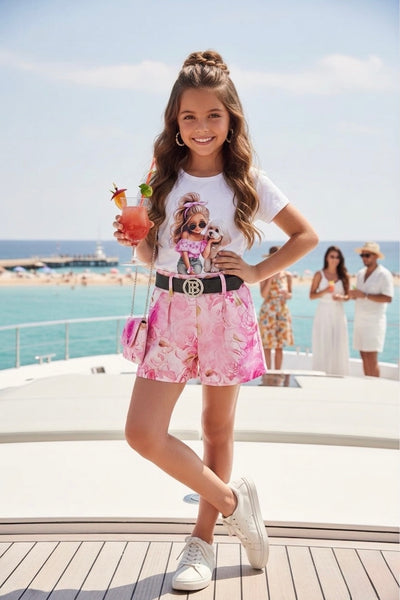 Printed Tee & Floral Shorts Set