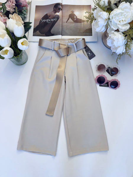 Wide Leg Beige Trousers