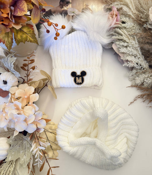 Two PomPom Hat & Snood Set