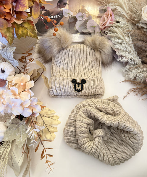 Two PomPom Hat & Snood Set