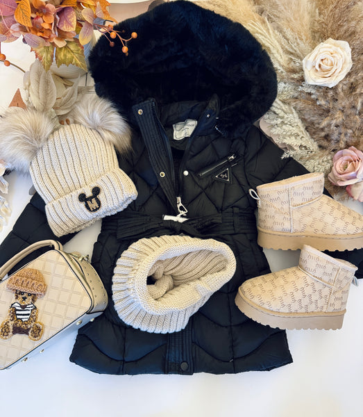 Faux Fur Winter Coat Beige or Black