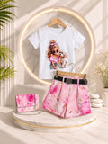 Printed Tee & Floral Shorts Set