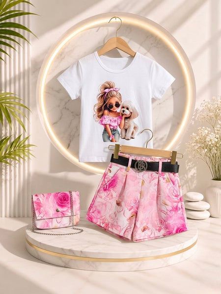 Printed Tee & Floral Shorts Set