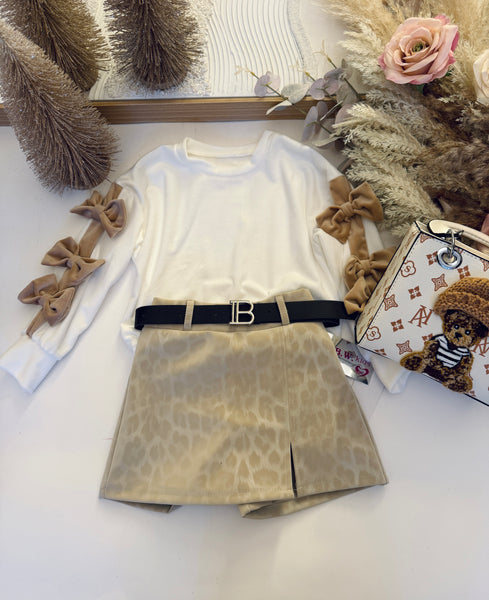 Velour Bow Jumper Choc or Beige