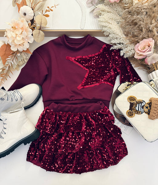 Burgundy Sequin Star Outfit