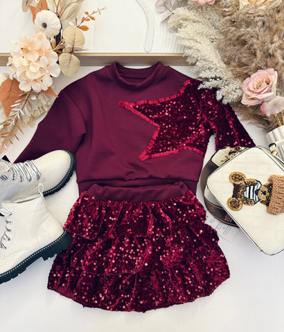 Burgundy Sequin Star Outfit
