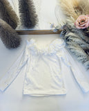 White Frill Velour Sparkly Top