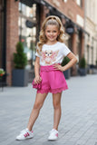 Girls Sparkle Puppy Tee & Lace Trim Belted Shorts Set - mylittlev