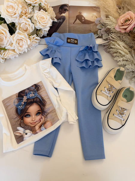 Blue Bow Bunny Girl Ruffle Sleeve Top - mylittlev