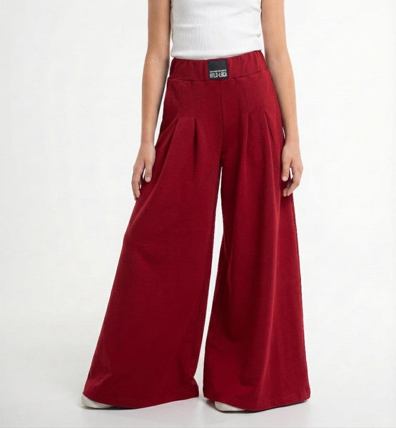 Red Wide Leg Cotton Trousers
