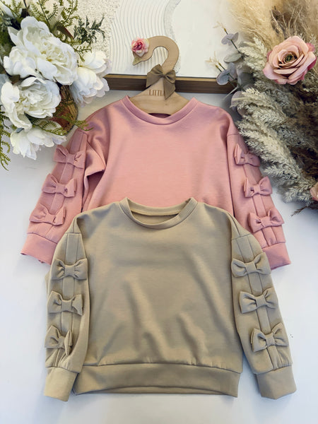 Bow Sweatshirt Beige/Pink - mylittlev