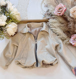 Chic Beige Faux-Suede Bomber Jacket - mylittlev