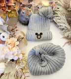 Two PomPom Hat & Snood Set