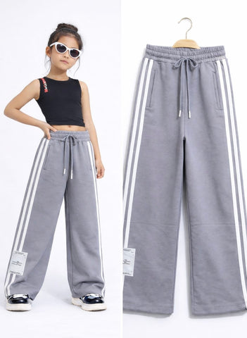 Grey Cotton Wide Leg Trousers - mylittlev
