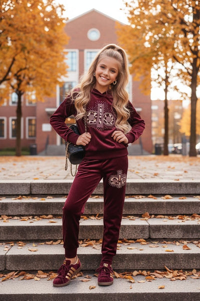 Burgundy Velour Tracksuit