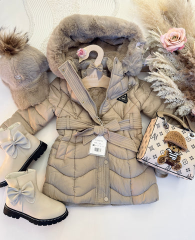 Beige Faux Fur Winter Coat