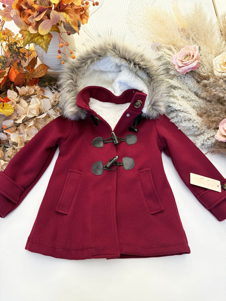 Burgundy Winter Fleece Lined Coat