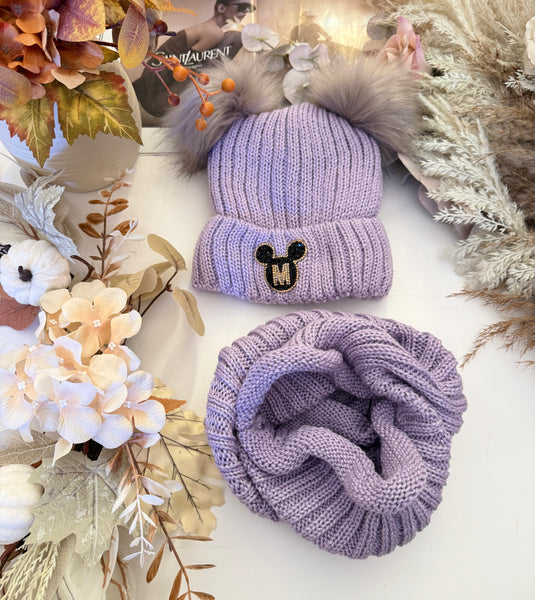 Two PomPom Hat & Snood Set