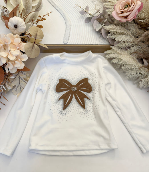 Sparkle Bow Top Beige/Pink