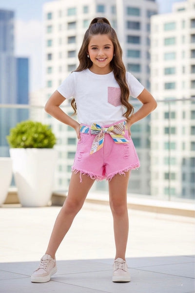 Shorts with Scarf Belt - mylittlev