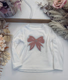 Sparkle Bow Top Beige/Pink