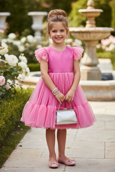 Girls Elegant Tulle Party Dress – Pink & Sky Blue - mylittlev