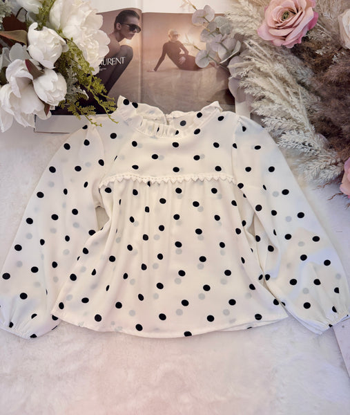 Polka Dot Ruffle Collar Shirt - mylittlev