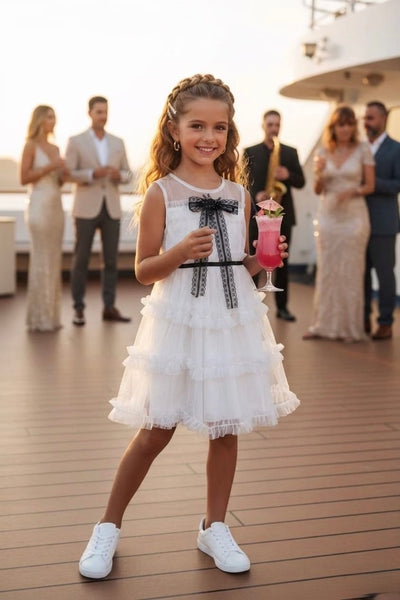 Elegant White Tulle Girls Party Dress - mylittlev