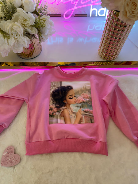 Pink Rose Girl Graphic Sweatshirt