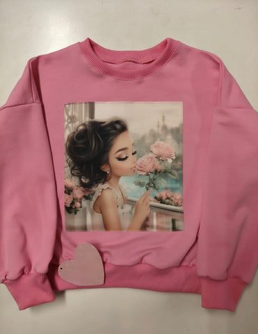 Pink Rose Girl Graphic Sweatshirt - mylittlev