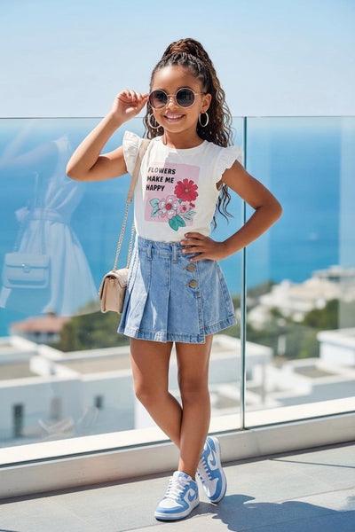 Denim Skorts and Top Set