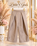 Beige Check Pleated Trousers