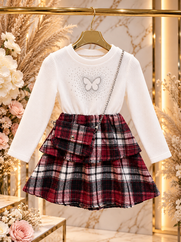 Tartan & Butterfly Knit Dress