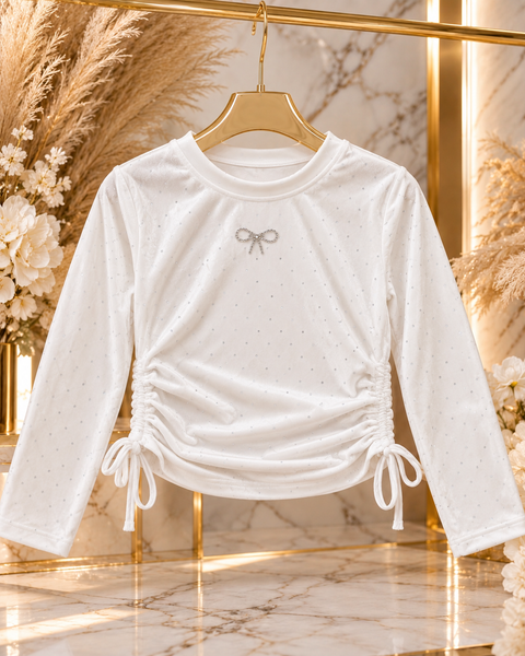 White Velour Bow Top