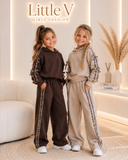 Girls’ Beige & Chocolate Tracksuit with Leopard Detail & Bows - mylittlev