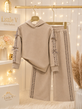 Girls’ Beige & Chocolate Tracksuit with Leopard Detail & Bows - mylittlev