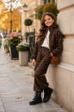 Chocolate Floral Textured Tracksuit Set