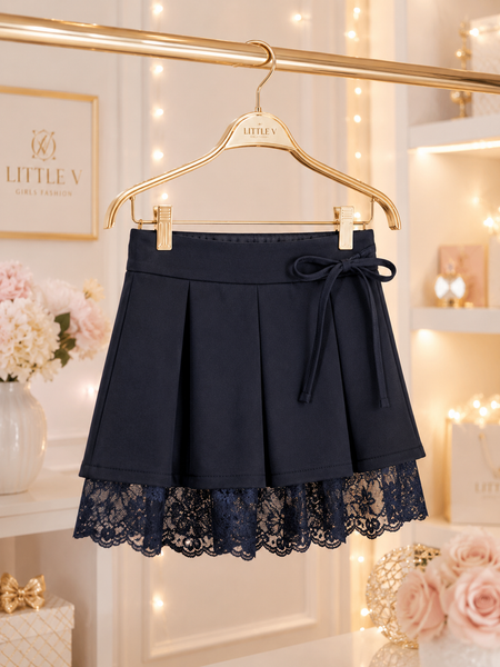 Navy Pleated Skirt