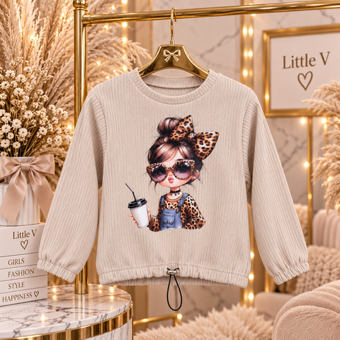 Leopard Girl Ribbed Sweatshirt