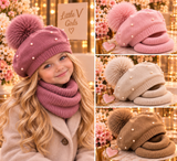 Pearl Pom-Pom Hat & Snood Set